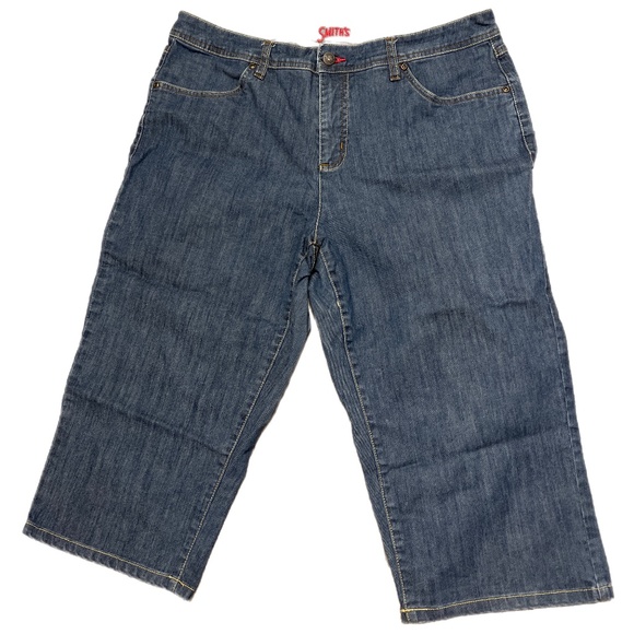 Smiths Capri Jeans Women's Embellished Heavy Stitch Back Pocket Sz 14 Very Good - Picture 1 of 4